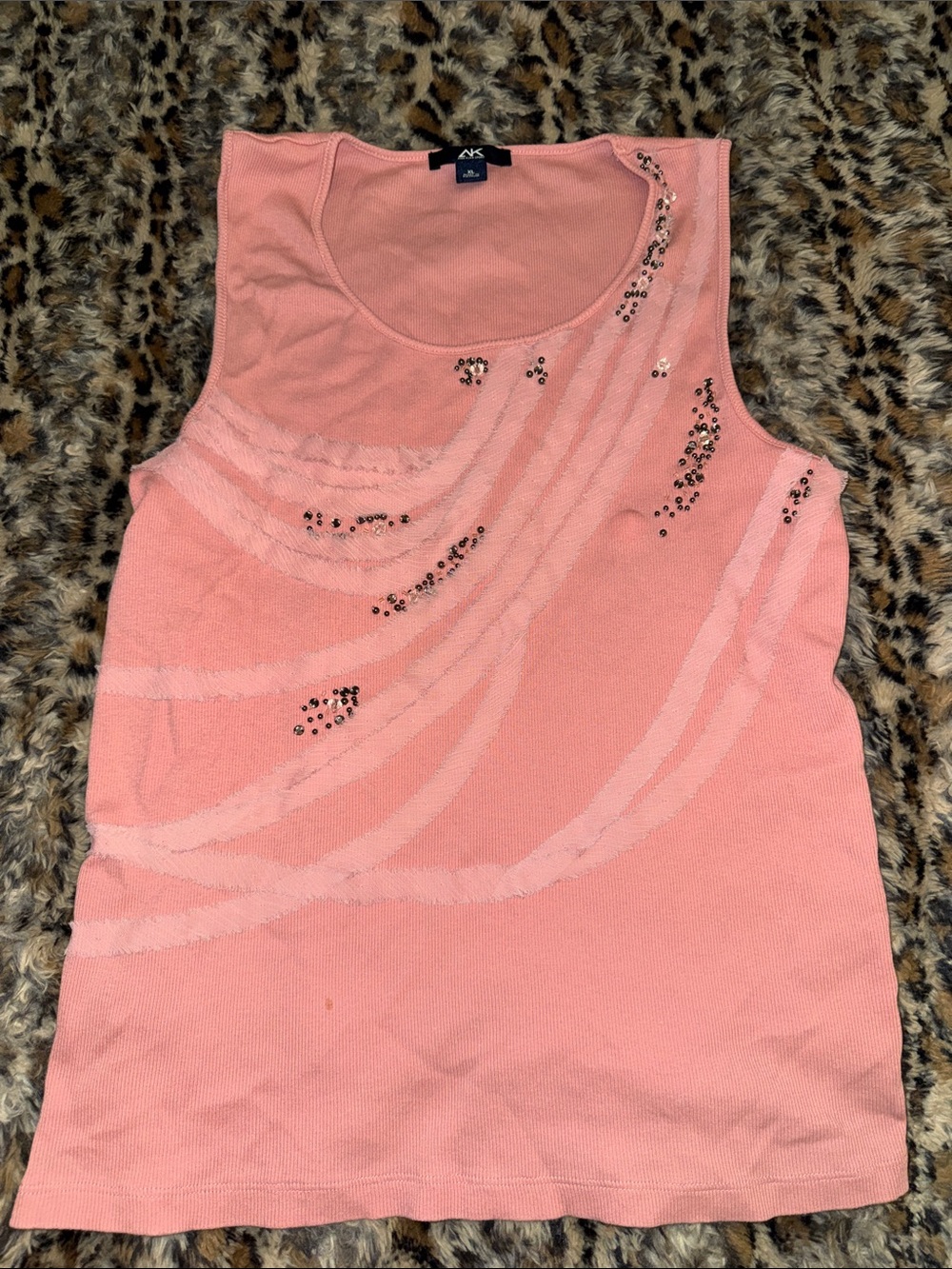 Anne Klein Coral Pink Sequin-Accent Sleeveless Knit Tank